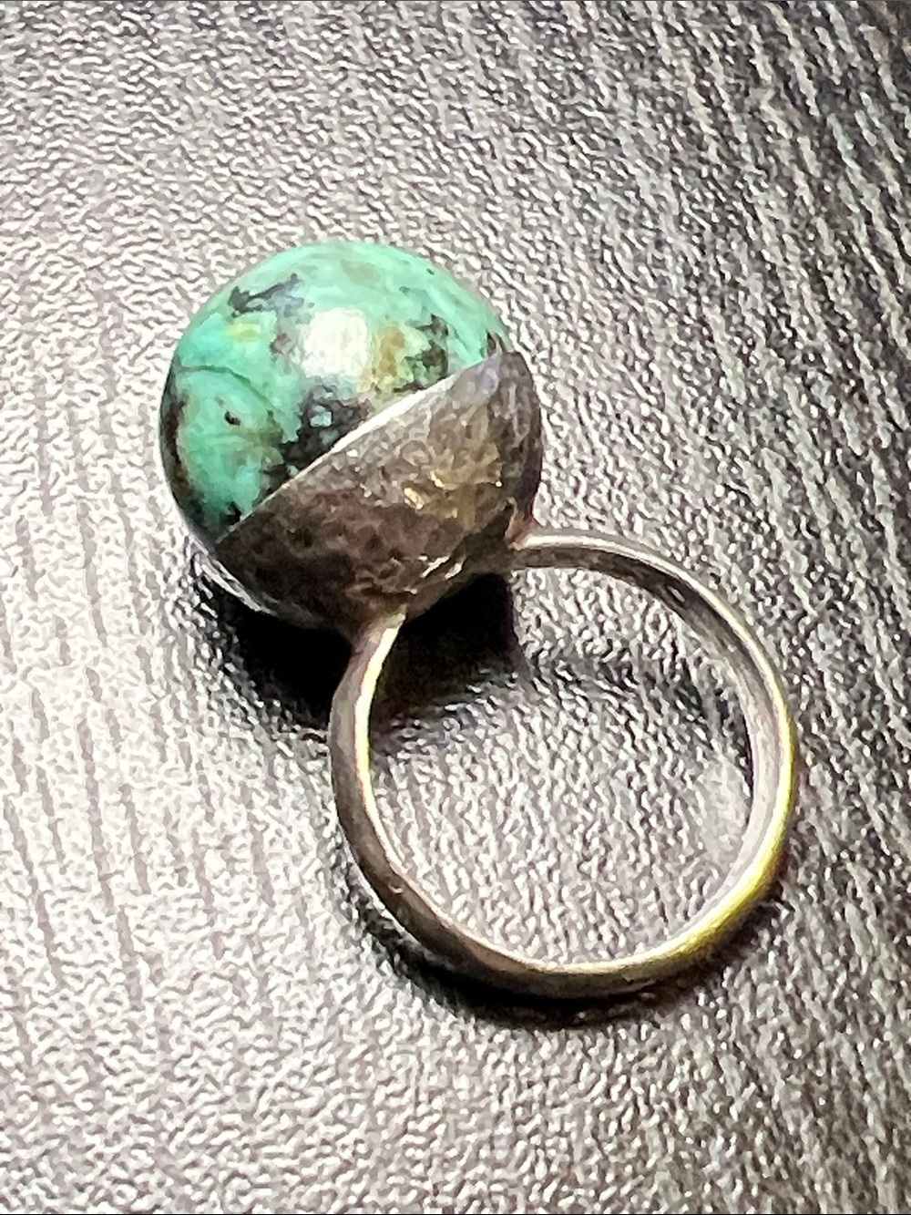 Vintage Modernist Orb Chrysocolla Gemstone Sphere Sterling Silver Ball Ring - Picture 12 of 12